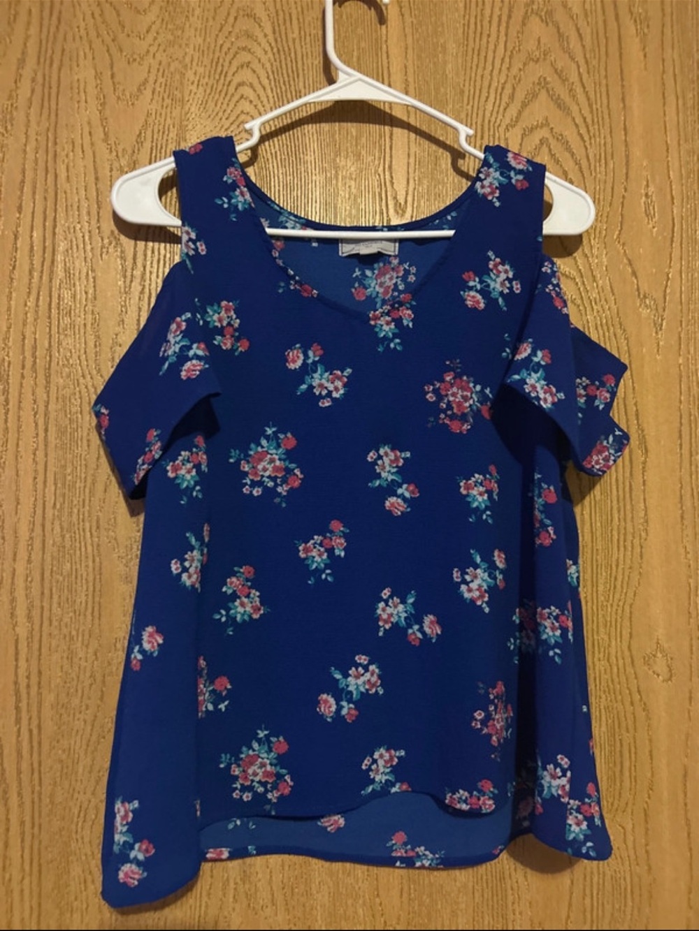 Floral Cold-Shoulder Top in Royal Blue